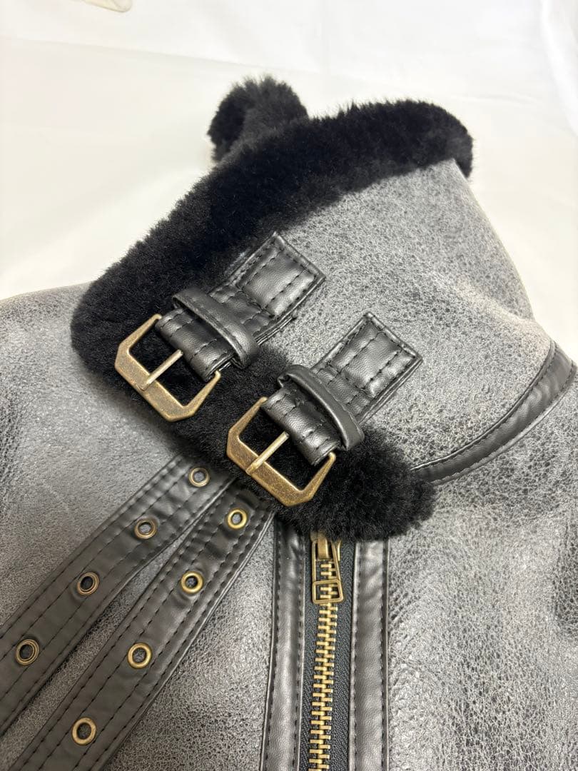 羊革　フライト　レザー　ムートン　B-3 ライダース　ジャケット　短丈　黒