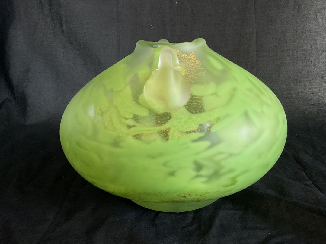 藤田喬平　美しいグリーン模様「ガラス扁壺」