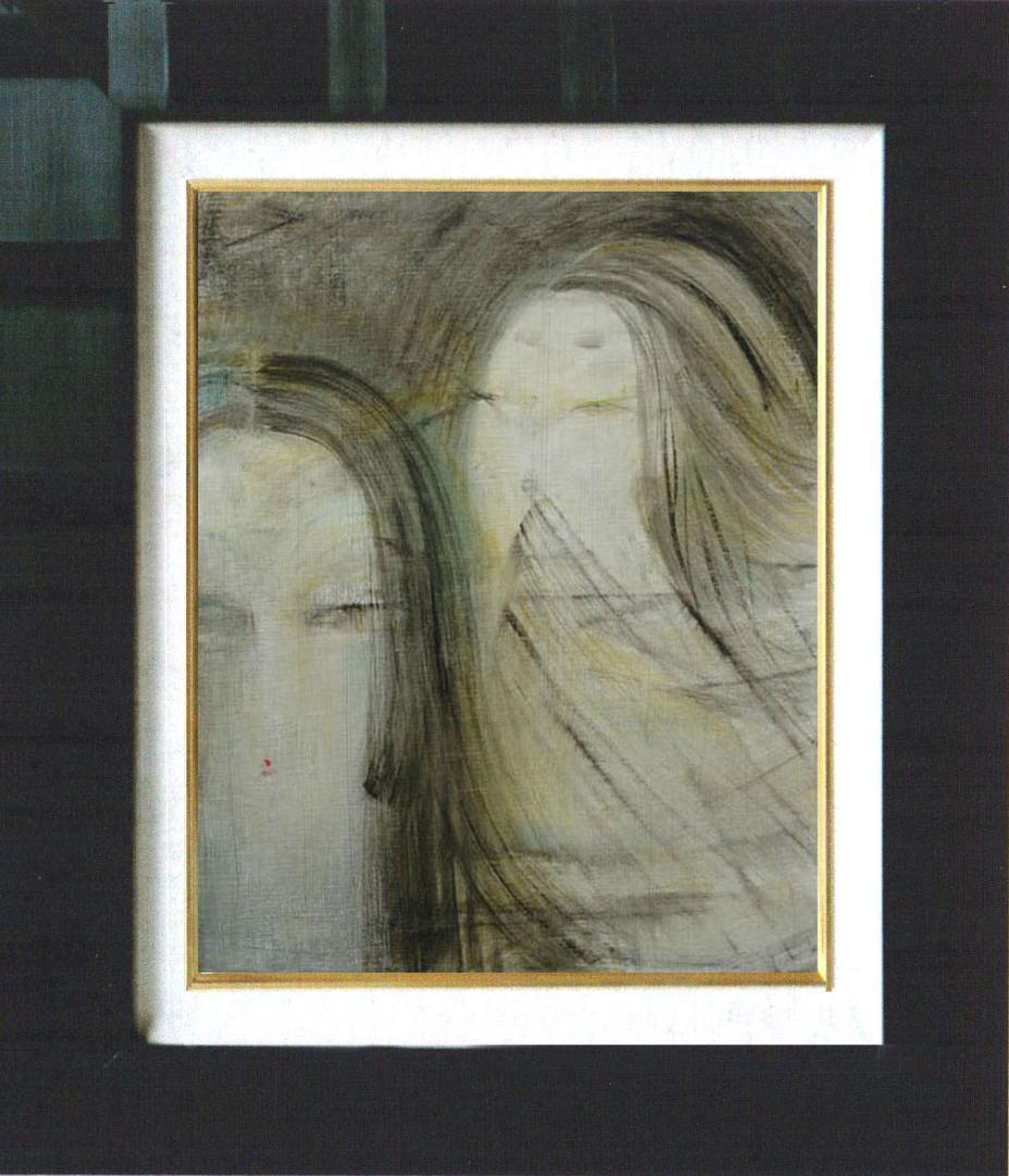 油絵 絵 絵画インテリア 額付(青緑＋金色の枠) F6-050413 人物女性像