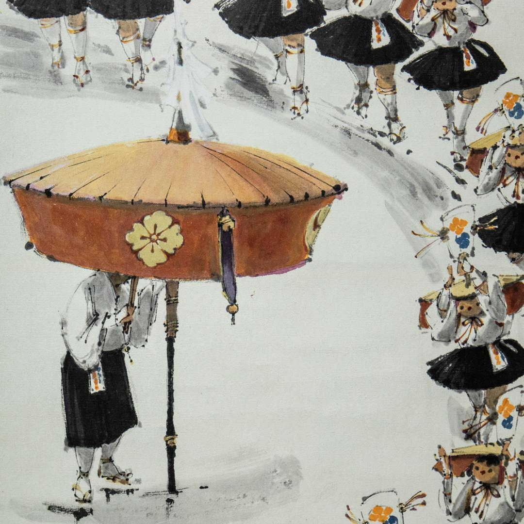 掛軸-1418　尾崎利太郎　住吉おどり図　共箱