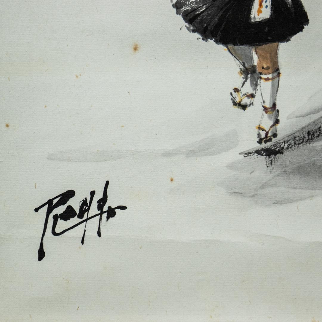 掛軸-1418　尾崎利太郎　住吉おどり図　共箱