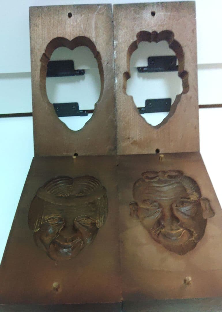 珍品　菓子型　アンティーク　高砂爺婆　高砂人形　落雁　干菓子　木製　ア11-15