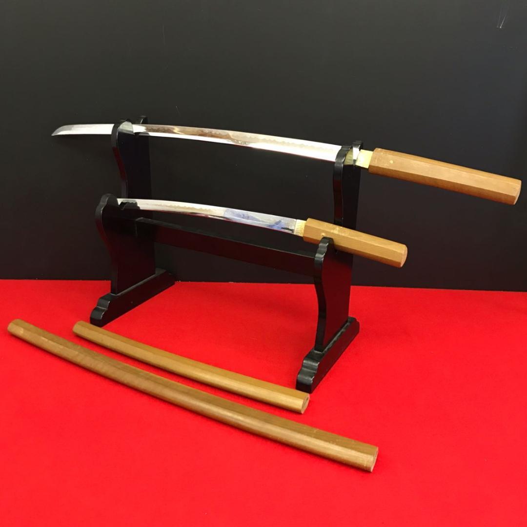模造刀 白鞘 刀 脇差 セット　全長100cm/68cm　刀装具 拵え