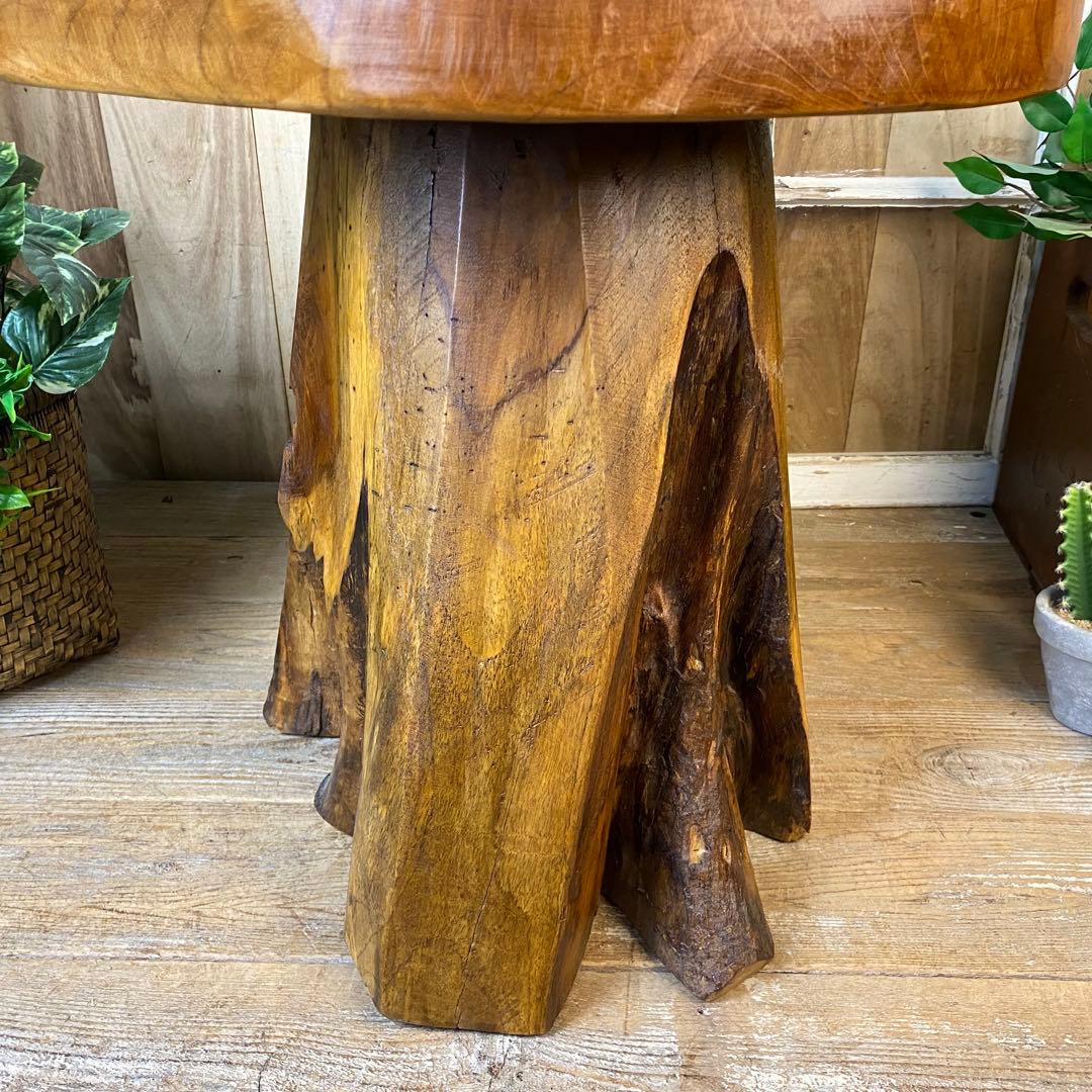 新商品入荷オールドチーク天然無垢丸太花台L（50㎝×48㎝）サイドテーブル飾り台