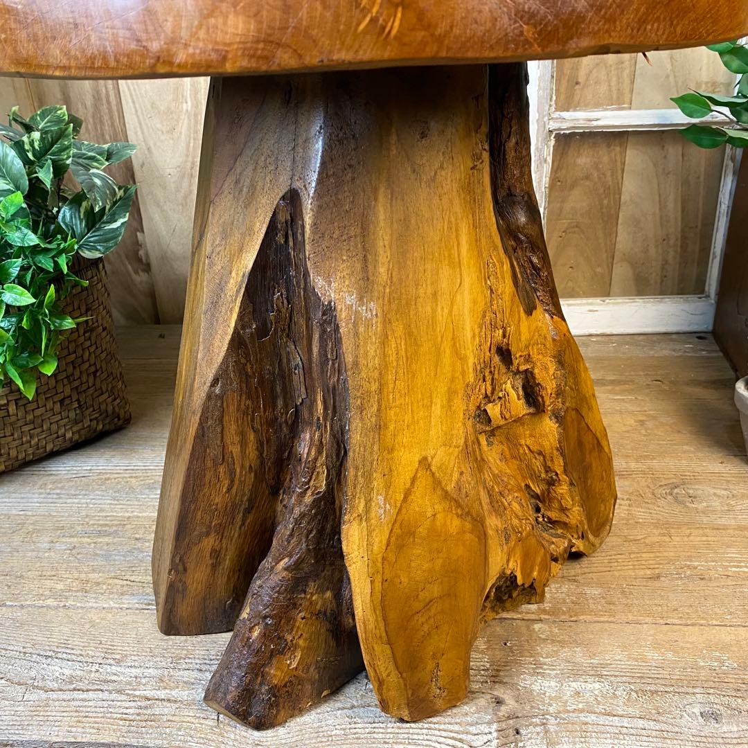 新商品入荷オールドチーク天然無垢丸太花台L（50㎝×48㎝）サイドテーブル飾り台
