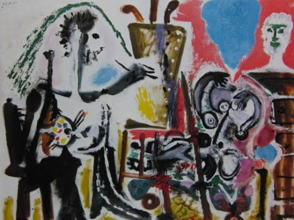 パブロ・ピカソ、画家とモデル、希少画集画、新品高級額装付