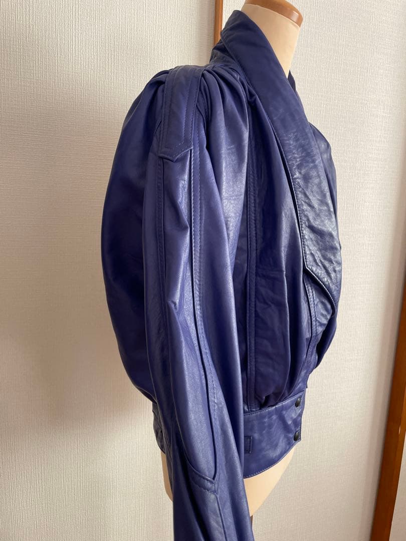 80s LEATHER FASHION 羊革ブルーレザージャケット ヴィンテージ