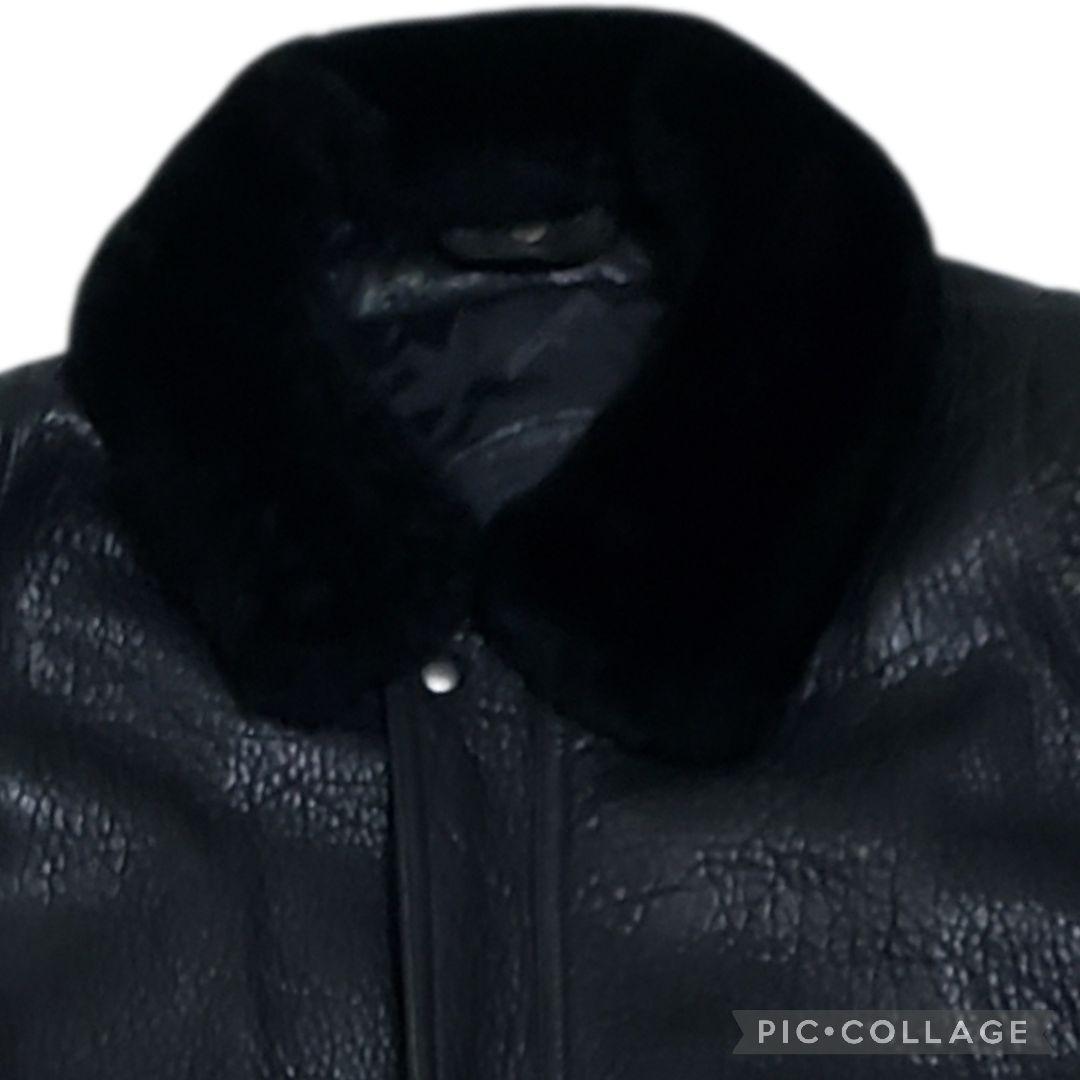 羊シボ革　短丈　A-2 G-1モチーフ　シングルライダース黒　襟ボア取外可　LL