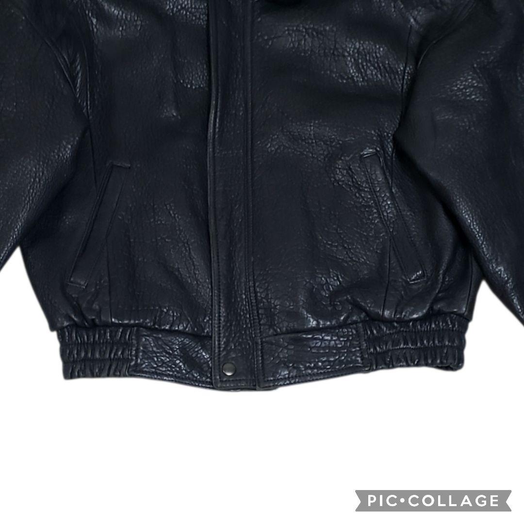 羊シボ革　短丈　A-2 G-1モチーフ　シングルライダース黒　襟ボア取外可　LL