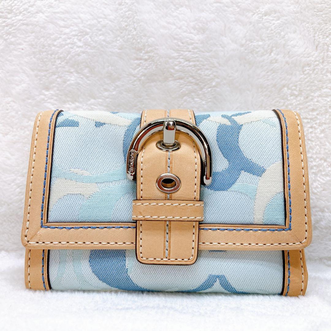 小物 Coach Soho Signature Flap Wallet Blue