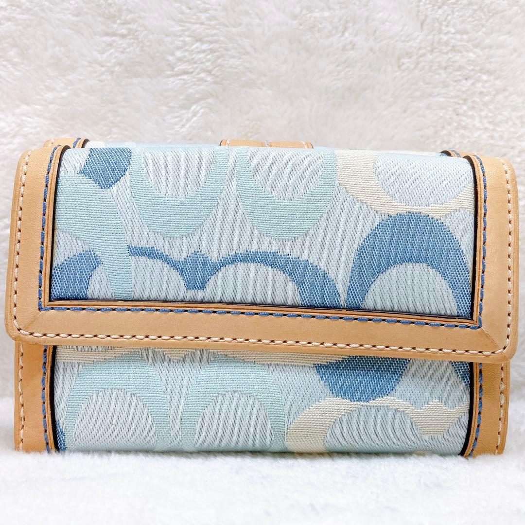 小物 Coach Soho Signature Flap Wallet Blue