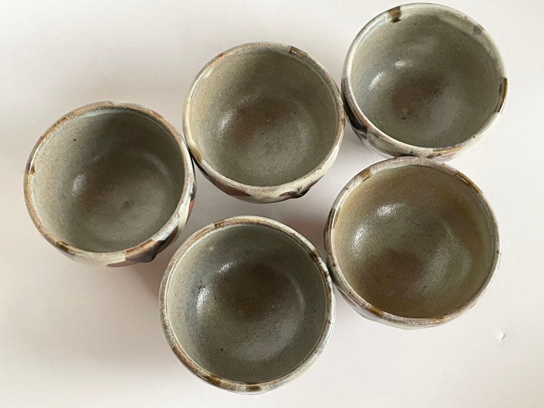 濱田庄司　浜田庄司　？　鉄釉　掛流　番茶器　湯呑　カップ　小鉢　5客　益子　民芸