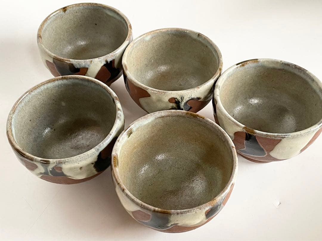 濱田庄司　浜田庄司　？　鉄釉　掛流　番茶器　湯呑　カップ　小鉢　5客　益子　民芸