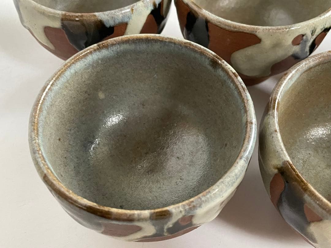 濱田庄司　浜田庄司　？　鉄釉　掛流　番茶器　湯呑　カップ　小鉢　5客　益子　民芸