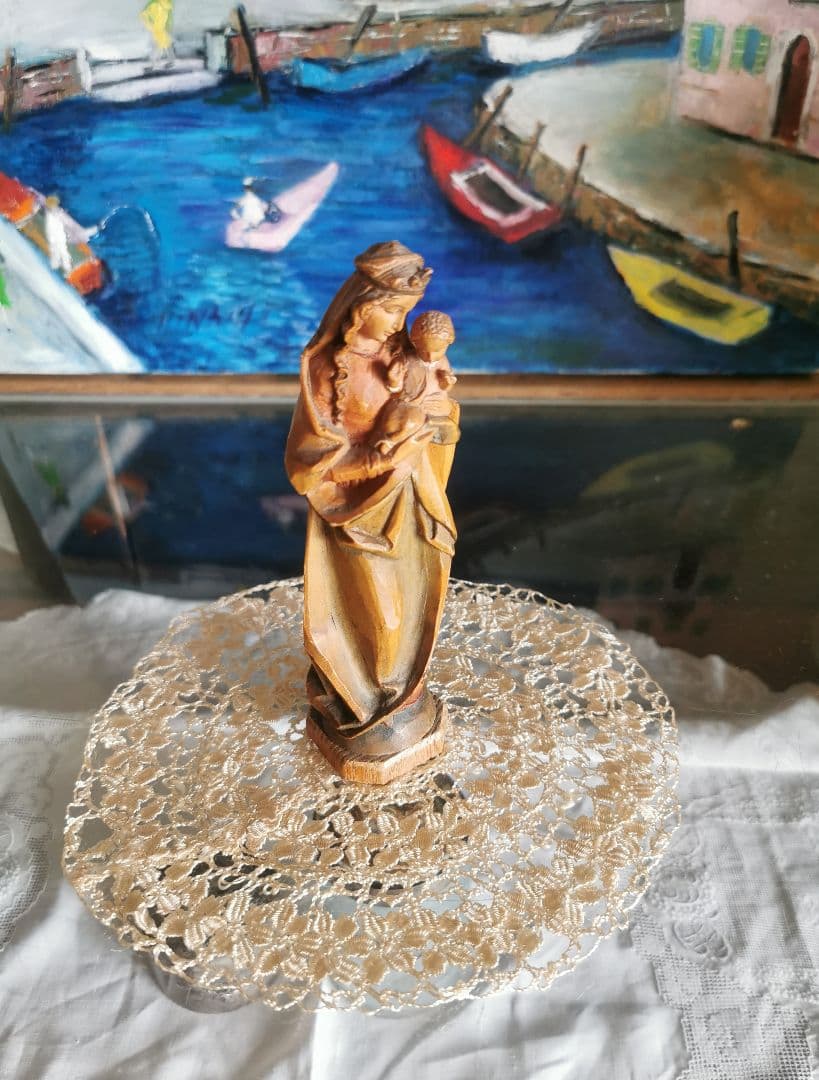 アンティークイタリア マルチーズレース 黄金色の絹糸ボビン編 ≒19㎝ドイリーδ