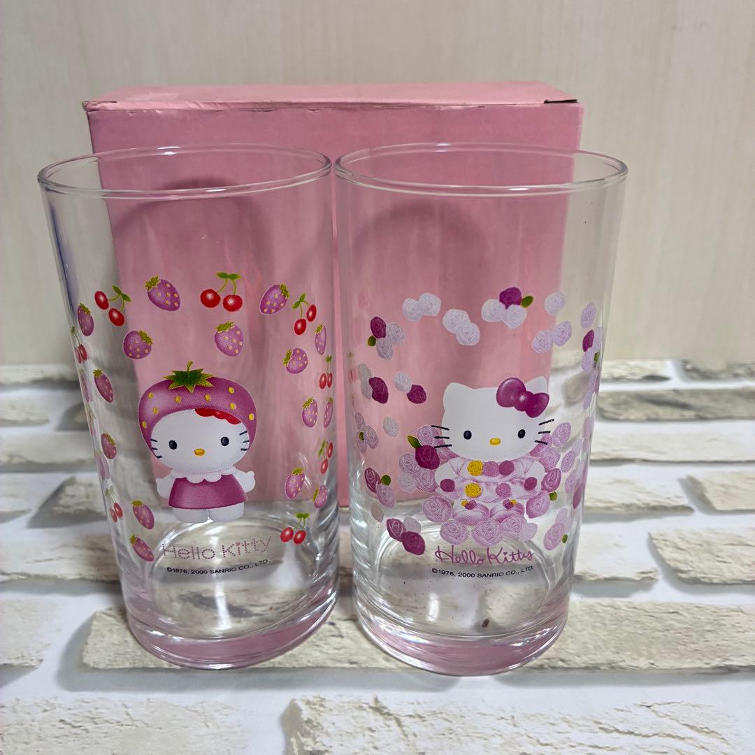 レア！貴重！ハローキティ いちご柄バラ柄グラス 2個セット サンリオ 2000年