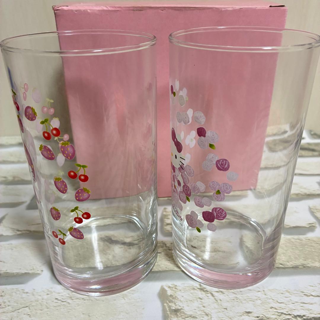 レア！貴重！ハローキティ いちご柄バラ柄グラス 2個セット サンリオ 2000年