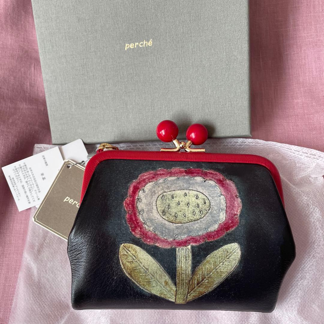 新品　percheペルケ 本田あつみさん　可愛すぎるがま口羊革財布