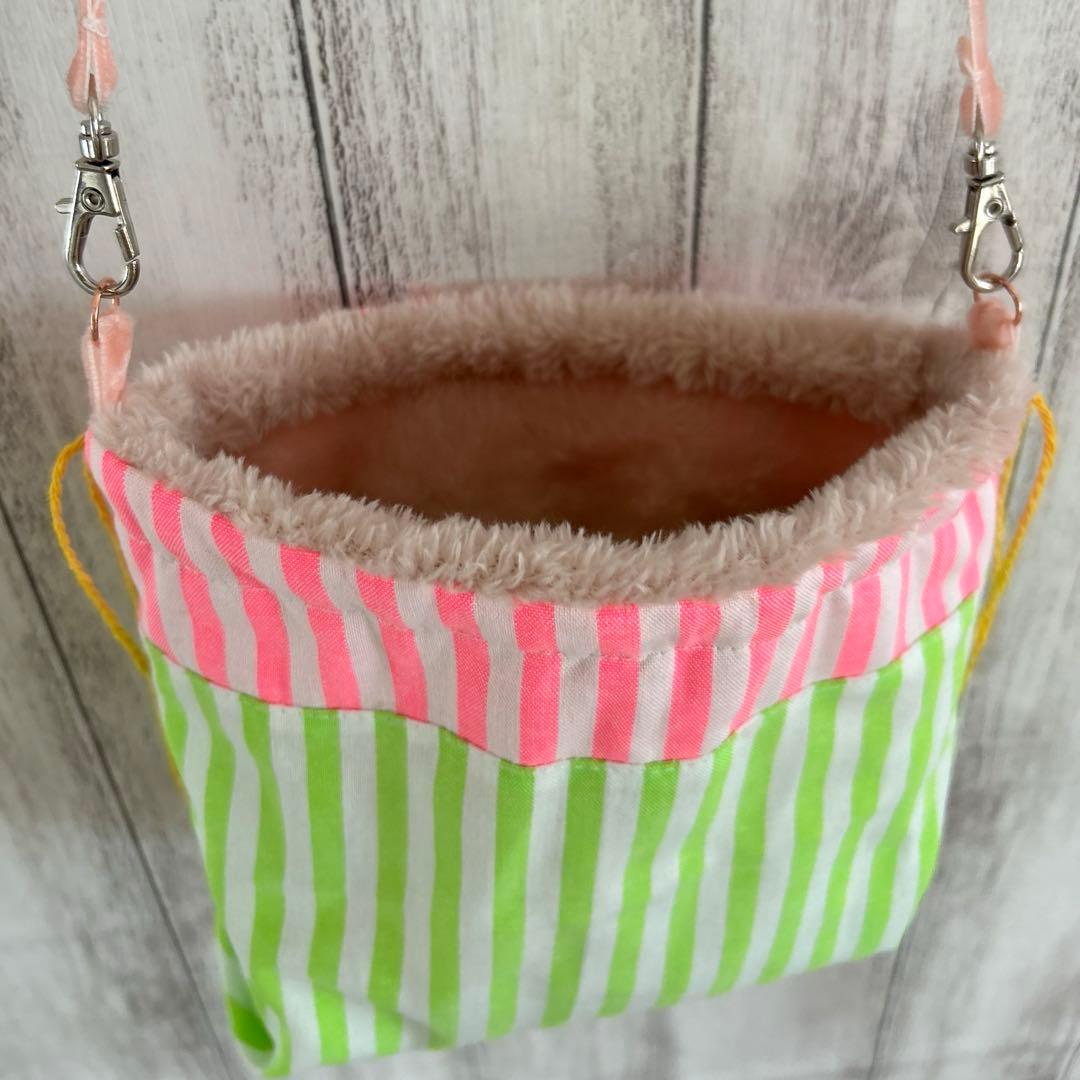 フクモモ仲良し巾着ポーチ　蛍光ストライプ②