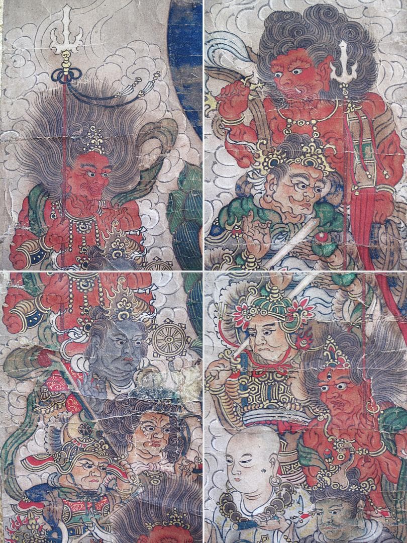 古仏画!! 江戸期『釈迦十六善神図』紙本肉筆 細密画!!