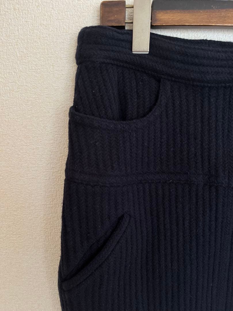 バズ　CHANEL リブ編みデザイン　膝丈スカート　ネイビー