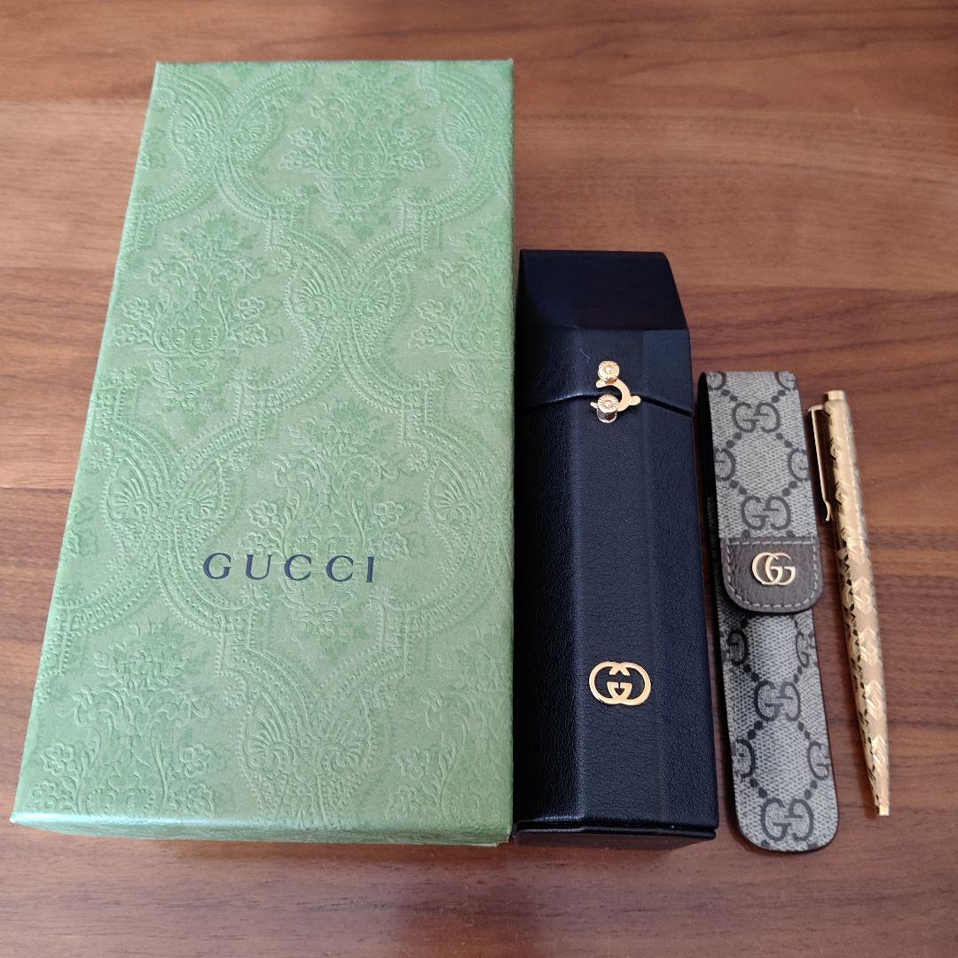 GUCCI ゴールドボールペン GGパターン付き