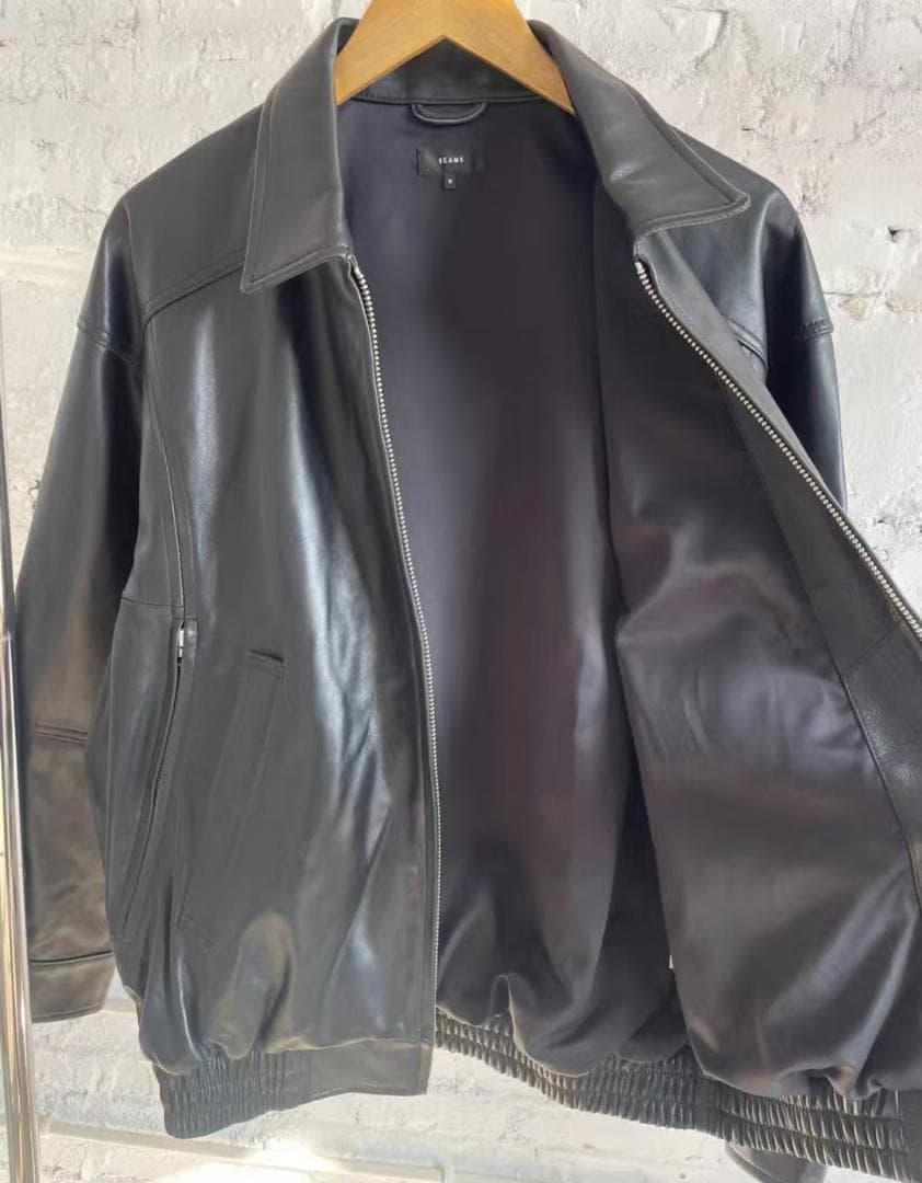 BEAMS レザーブルゾンジャケット ブラック Mサイズ