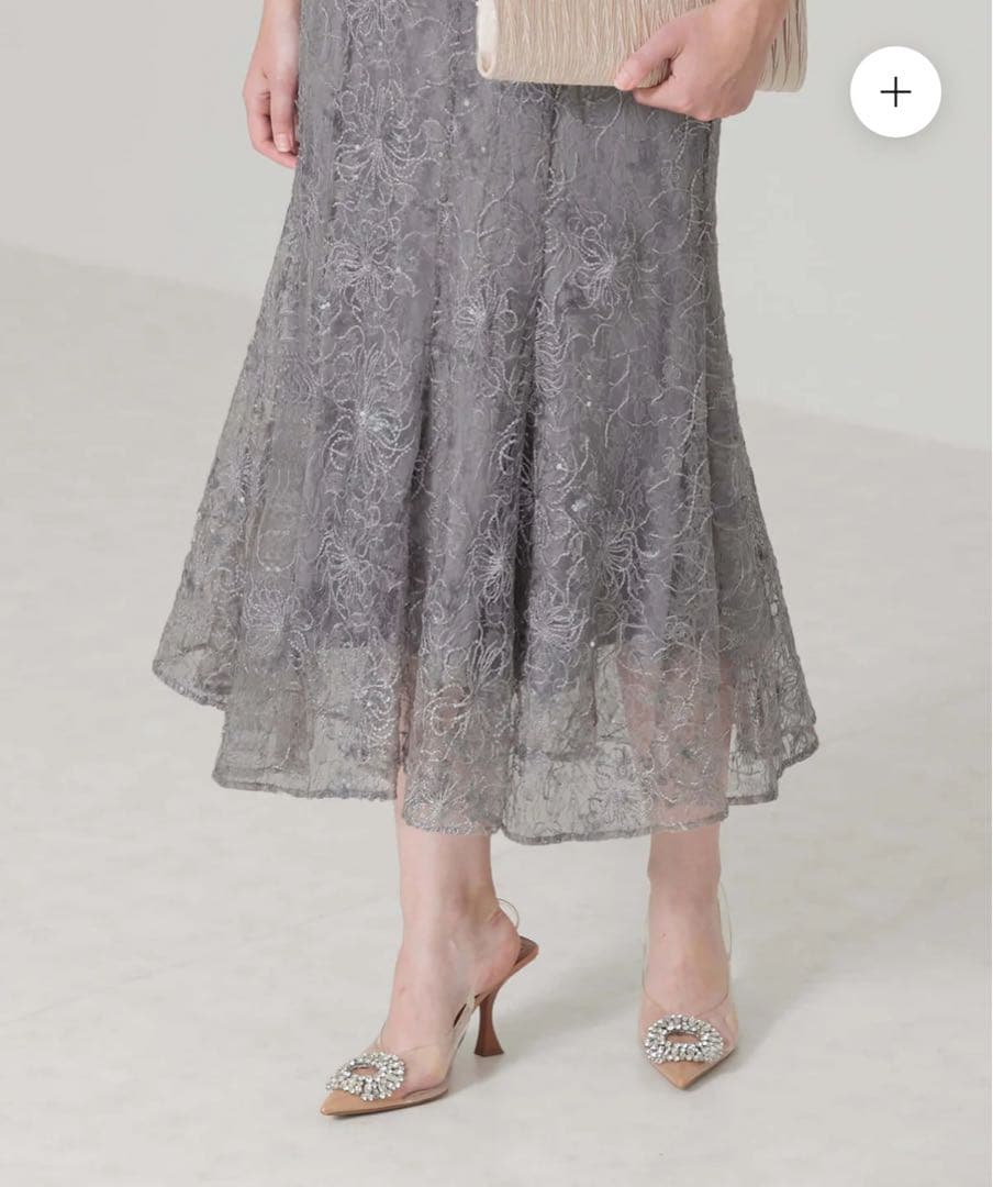 【Leja】スパンコール花柄刺繍ソフトパフスリーブドレスワンピース