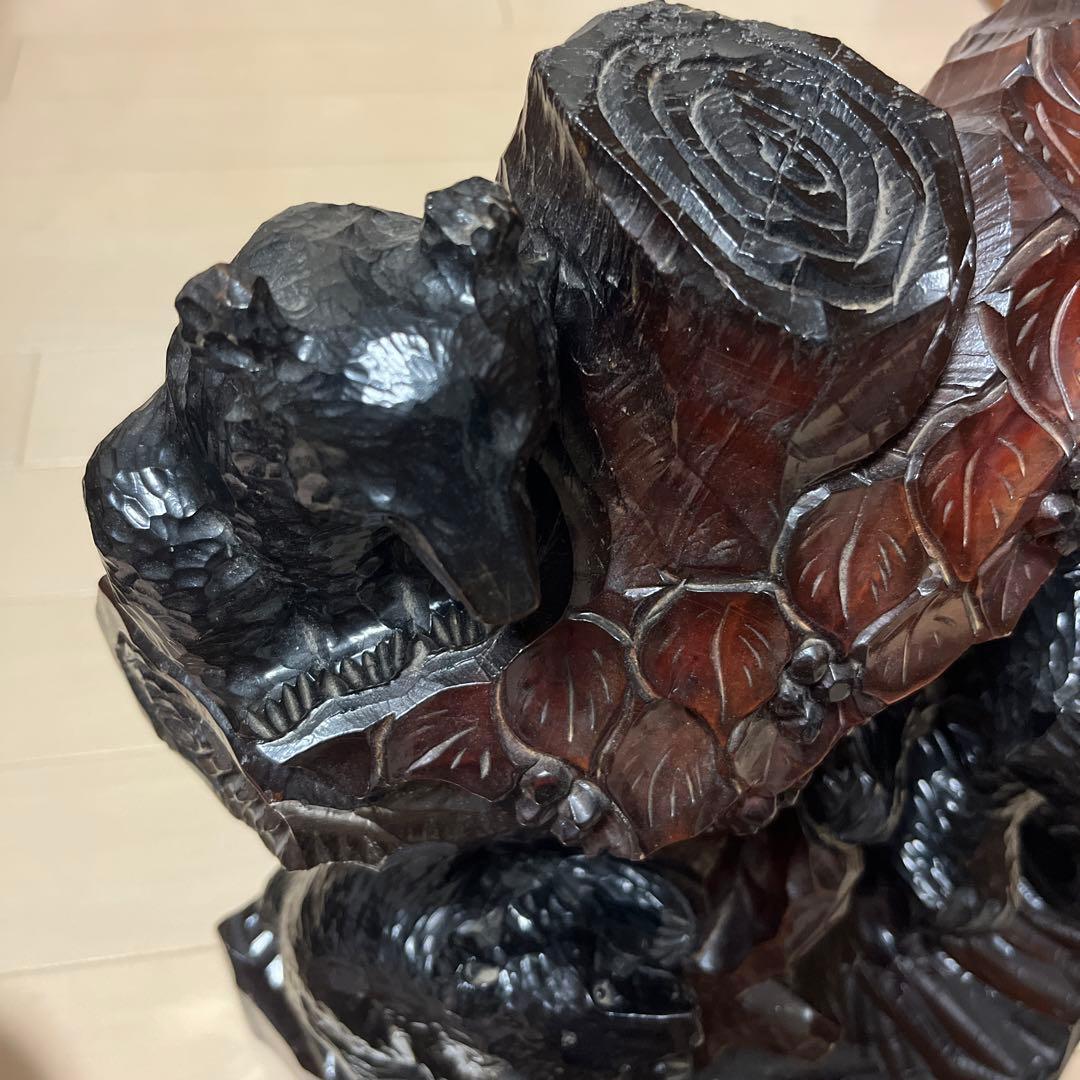 北海道民芸 熊の木彫り 葡萄 一点物 置き物 親子熊 インテリア 贈答品 寄贈品