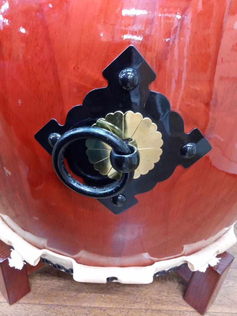 長胴太鼓　宮太鼓　和太鼓　巻き耳　1.5尺　台座　バチ付き　祭り　盆踊り