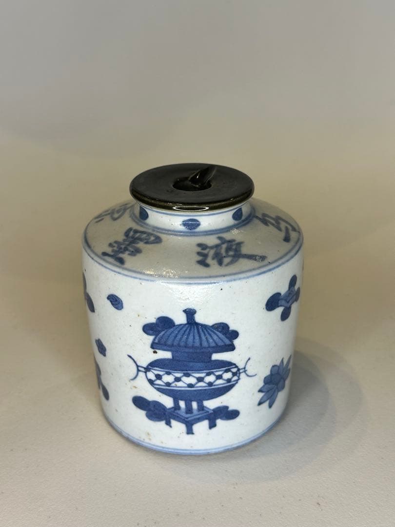 中国　清代　青花染付　小壺　醤油差し　手描き　古陶磁　中国古美術