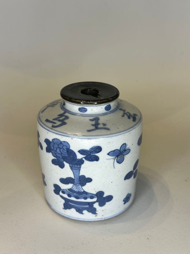 中国　清代　青花染付　小壺　醤油差し　手描き　古陶磁　中国古美術