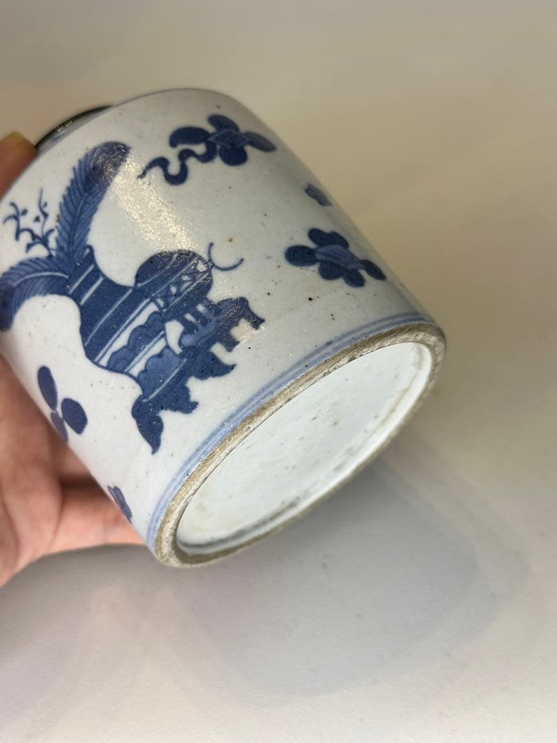 中国　清代　青花染付　小壺　醤油差し　手描き　古陶磁　中国古美術