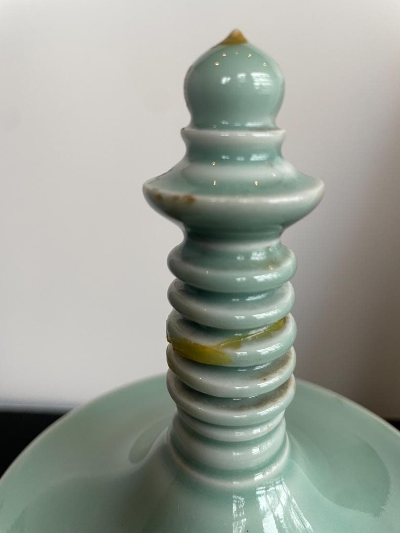 骨董 三代 真葛香山 青磁 香炉 多賓塔 茶道具 香道具 桐箱付 横浜 真葛窯