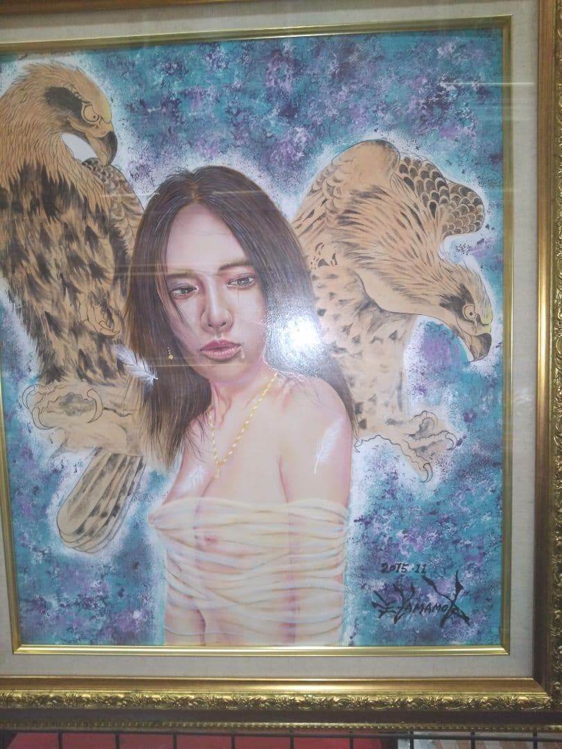 絵画、油彩８号、裸婦、美人画、山本英二、美女、額縁、真作、高塚省吾、森本草介。