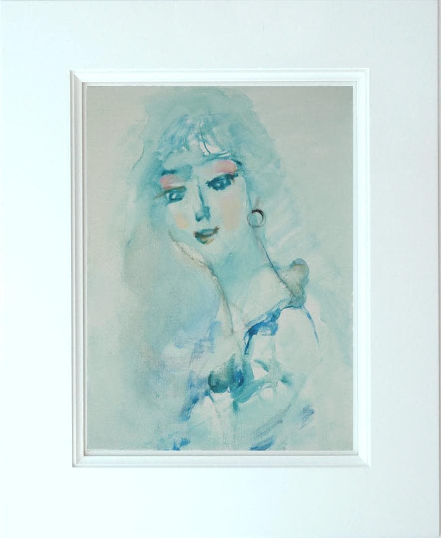 油絵 菅家令子 絵 絵画インテリア額付(青緑＋金色の枠) F6-080112女性