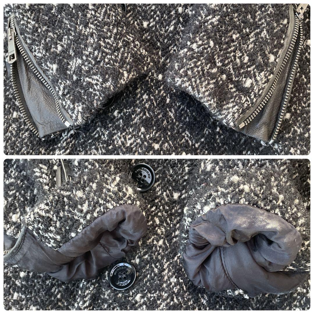 美品　バーバリーブリット　ロングコート　ウール　レザー　ノバチェック