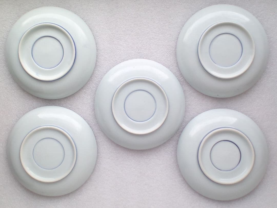 図変わり時代皿●瀬戸焼吹墨印判富士帆船絵図小皿:径約16cm５枚組●保管品未使用