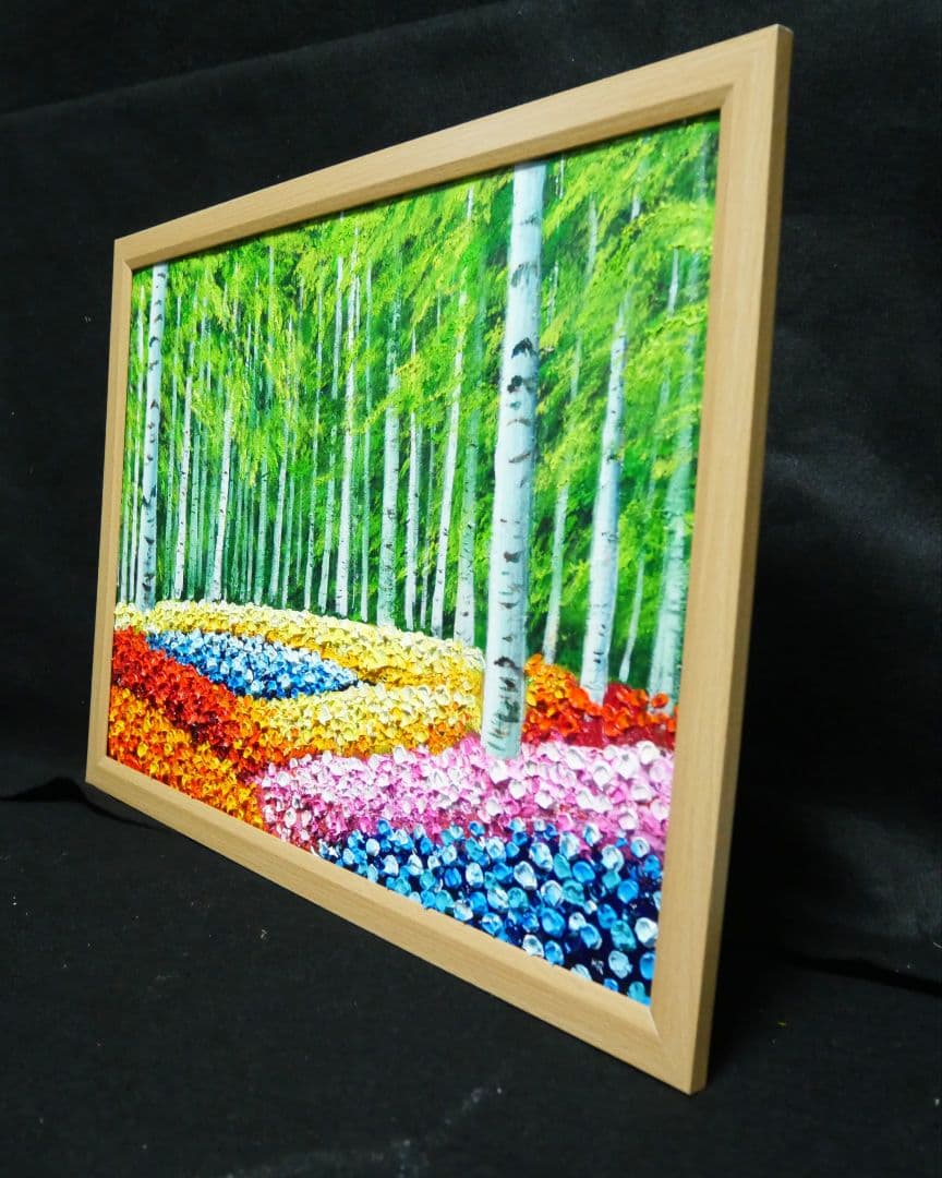 油絵 絵画 【白樺の花畑 】
