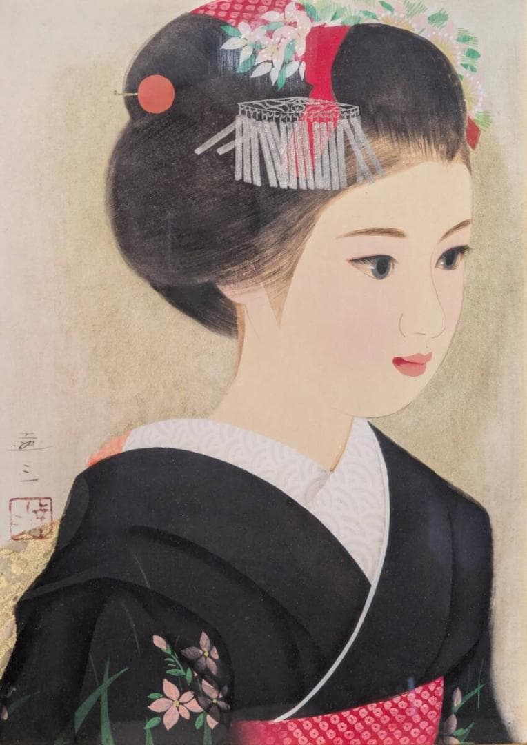 【真作】絵画　清水達三　日本画4号　舞妓　格式高い美人画　代表作　W30