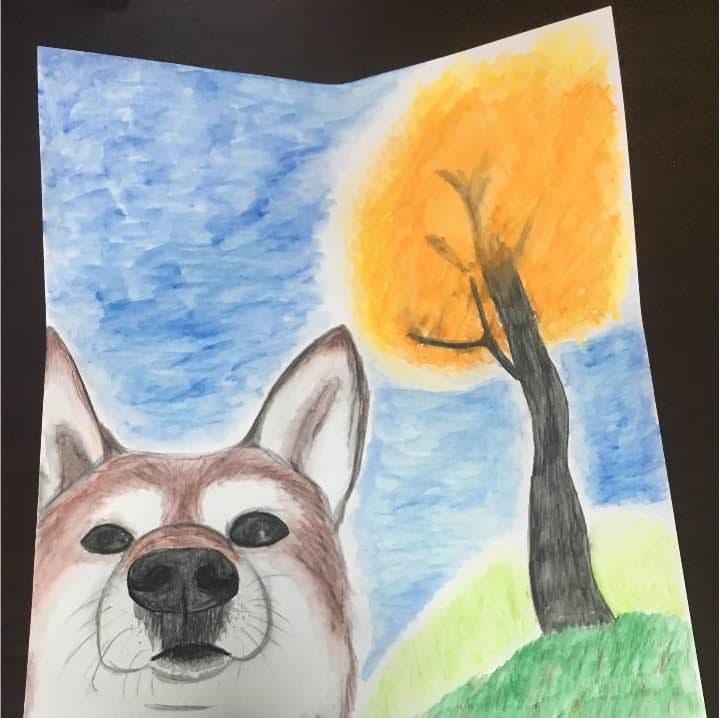 絵 題   犬と紅葉