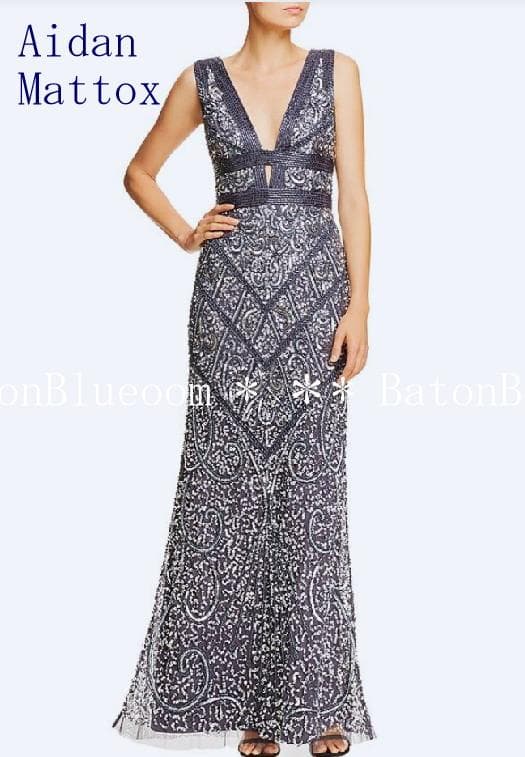 新品☆アイダンマトックス☆豪華スパンコールドレス紺☆演奏会ウェディングドレス