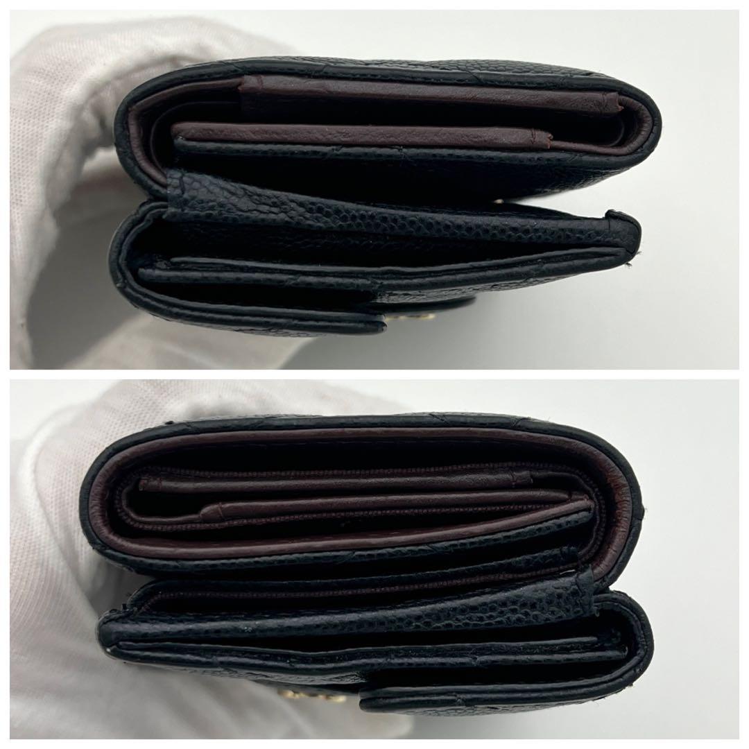 【極美品】シャネル マトラッセ キャビアスキン 三つ折り財布 ブラック 黒