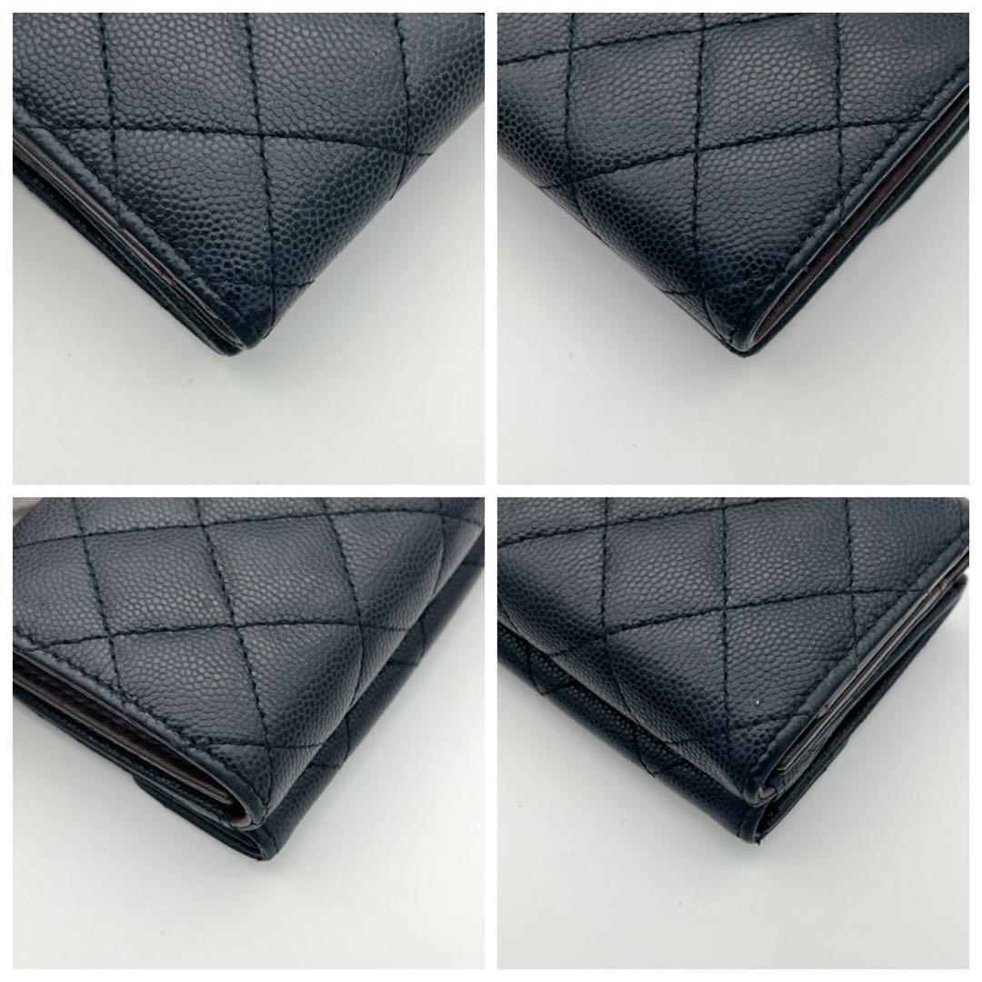 【極美品】シャネル マトラッセ キャビアスキン 三つ折り財布 ブラック 黒