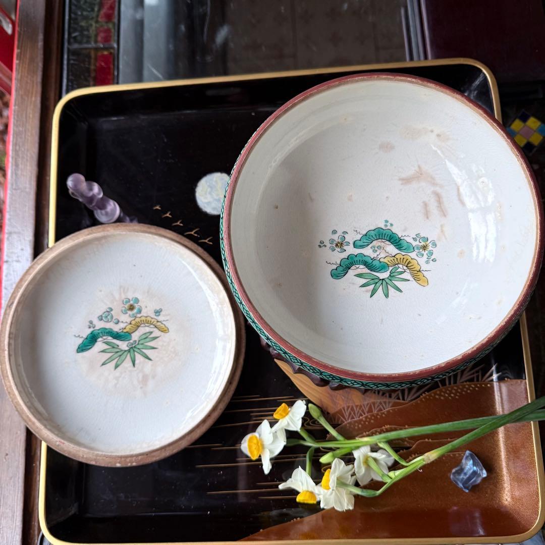 2231様感謝‼️九谷焼KUTANI あじさい❌鶴❌松　蓋もの食籠作り置き多目的