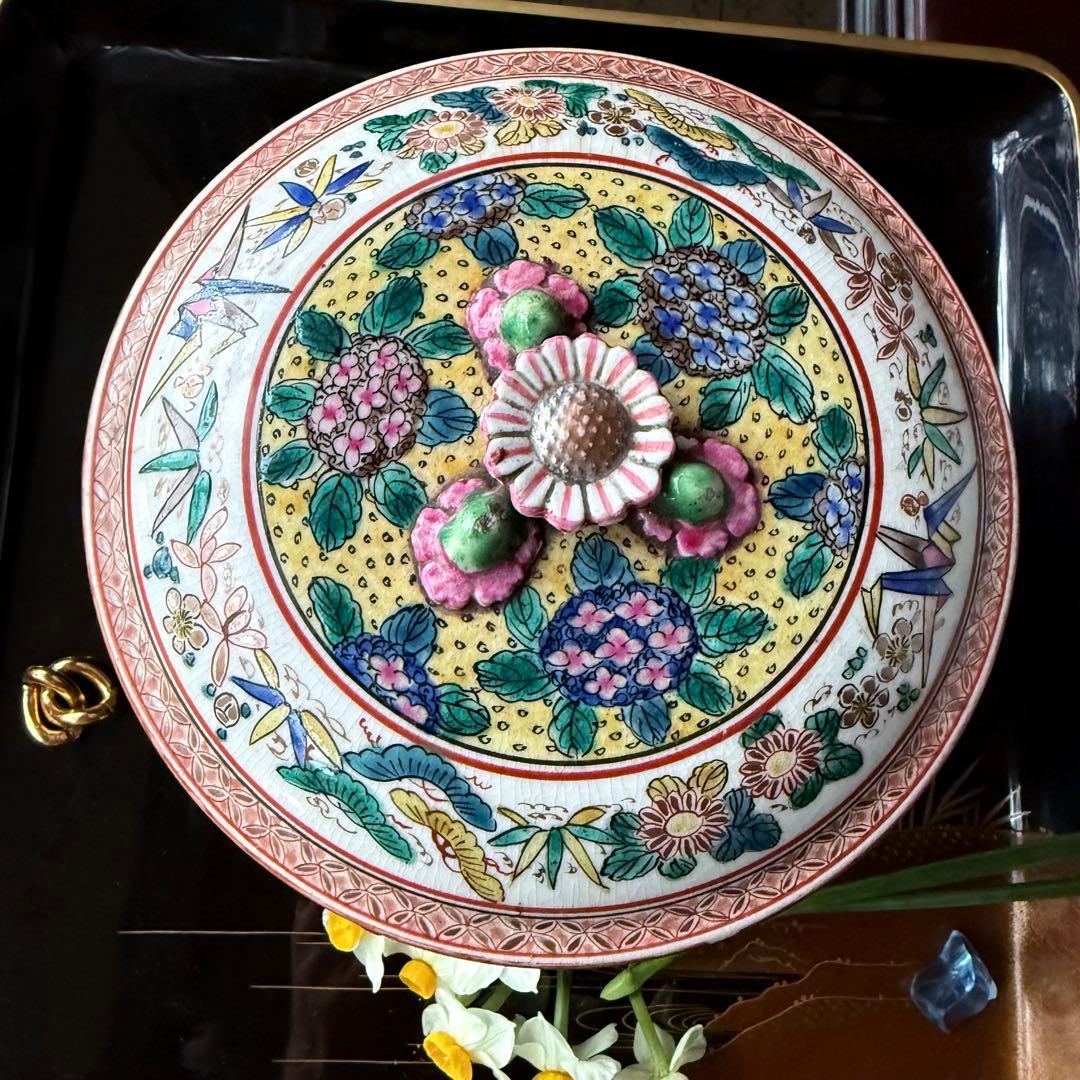 2231様感謝‼️九谷焼KUTANI あじさい❌鶴❌松　蓋もの食籠作り置き多目的