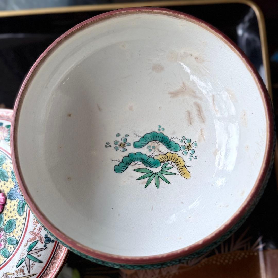 2231様感謝‼️九谷焼KUTANI あじさい❌鶴❌松　蓋もの食籠作り置き多目的