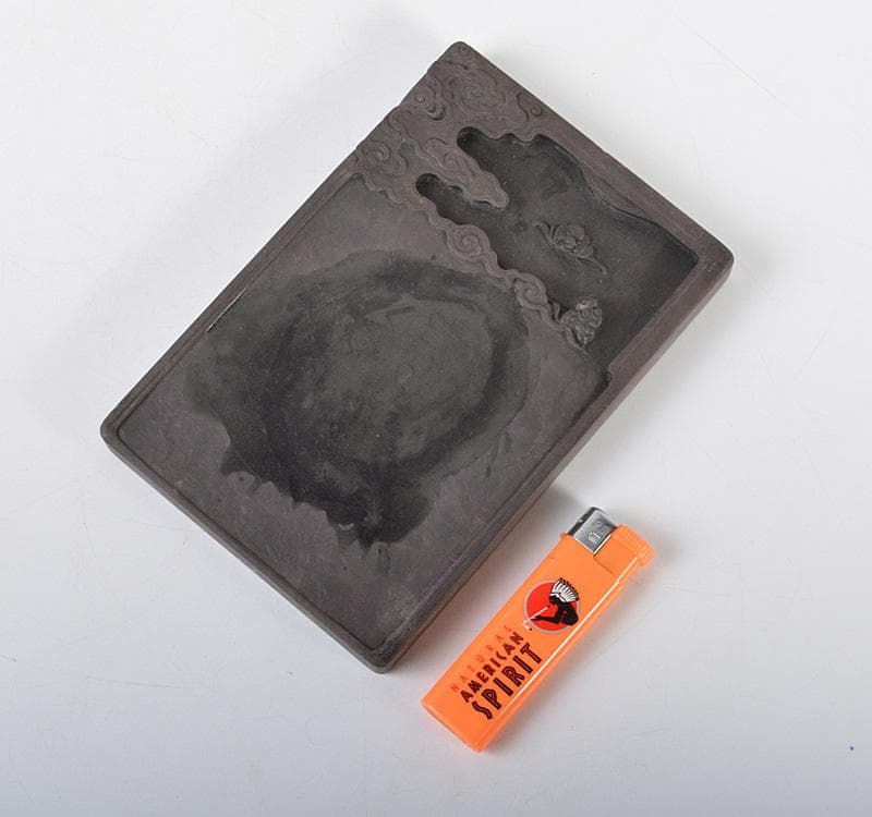 中国　書道具　蝙蝠刻　端渓硯　唐木箱付　F　R4557