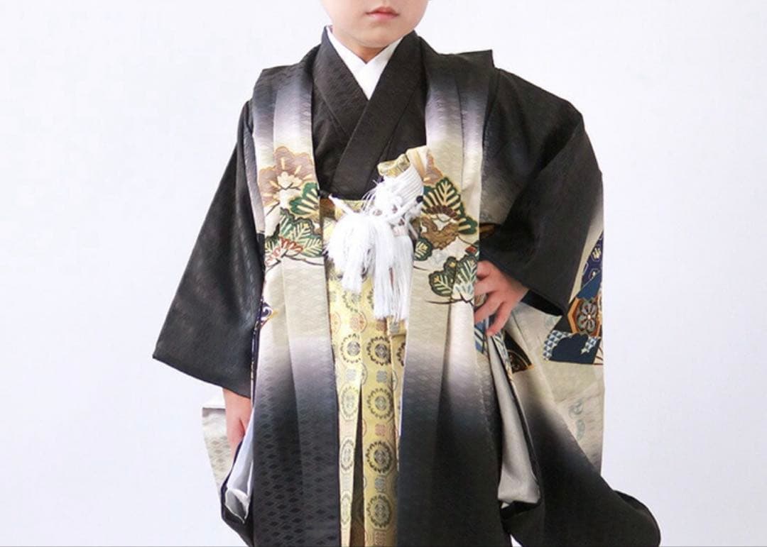七五三用 黒地 扇子と着物