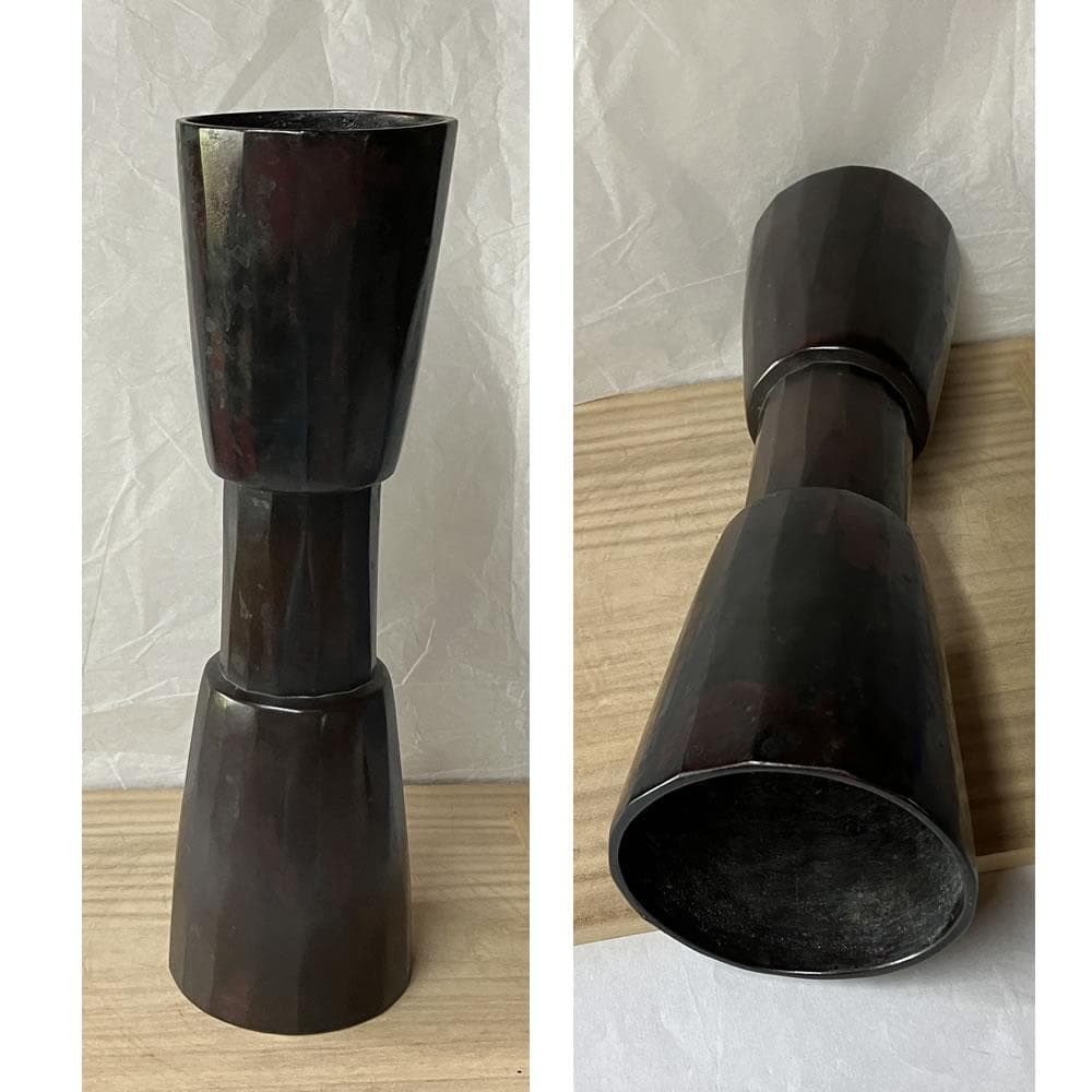 F1327 山口浄雄 古銅写 杵形 花入 共箱 高さ30cm 茶道具